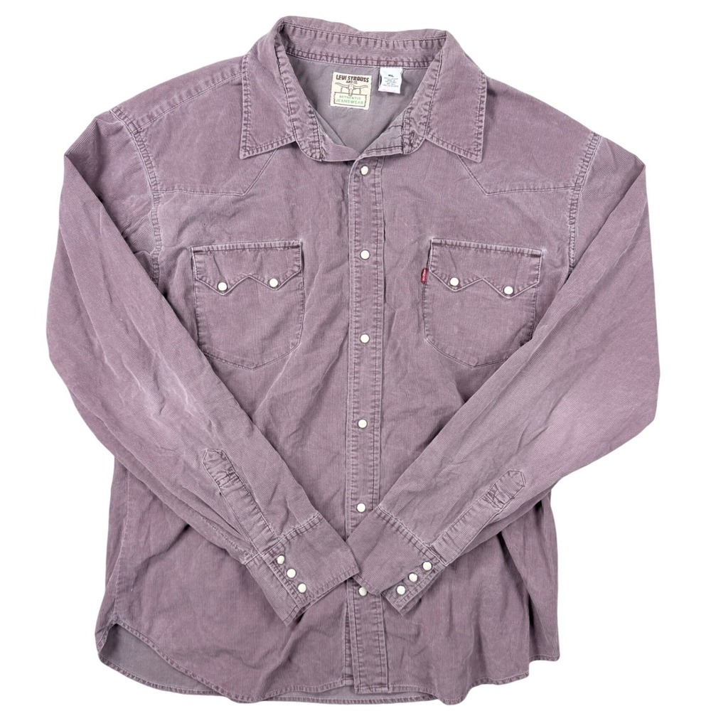 Levis Mens XL Corduroy Western Snap Front Shirt Purple Long Sleeve Sawtooth
